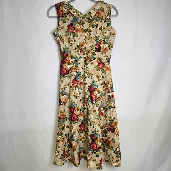 Blue Enchantress Retro Rockabiliy Floral Pin Up Style Midi Dress, Size Medium - Picture 7 of 9